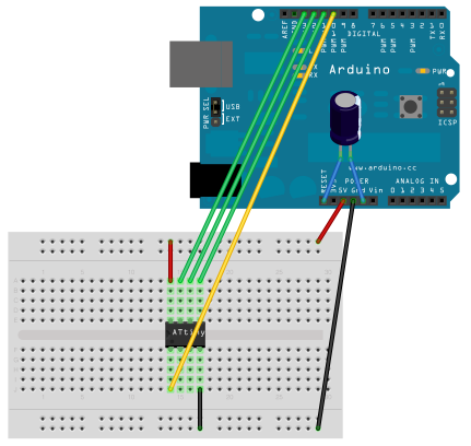Illustrated diagram of breadboard and Arduino.